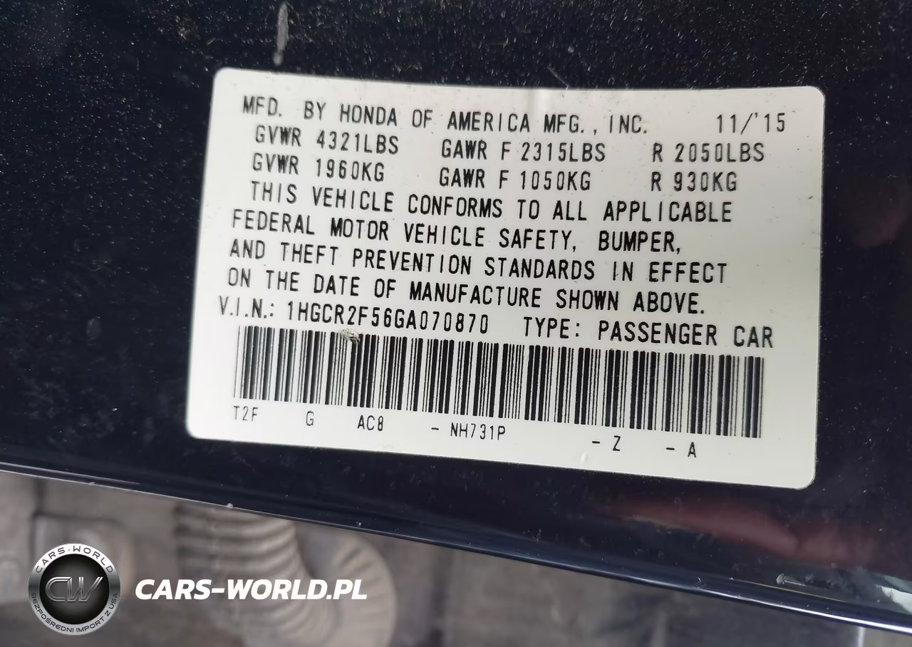 2016 Honda Accord Sport VIN:1HGCR2F56GA070870 - 9