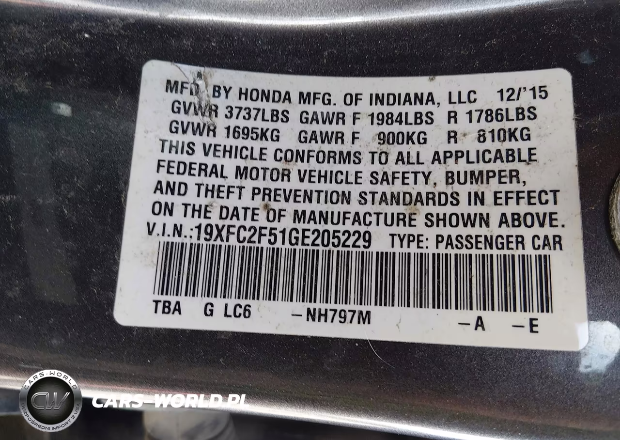 2016 Honda Civic Lx VIN:19XFC2F51GE205229 - 9