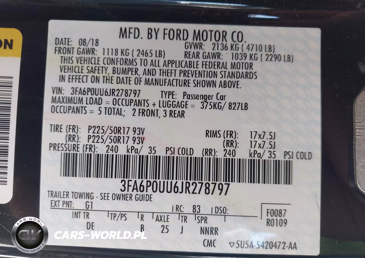 2018 Ford Fusion Hybrid S VIN:3FA6P0UU6JR278797 - 9
