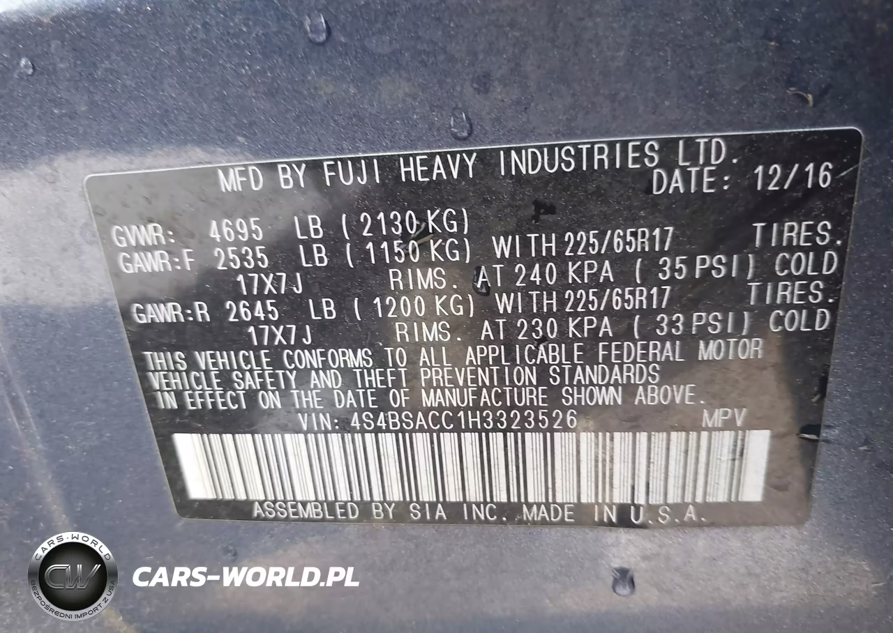 2017 Subaru Outback 2.5I Premium VIN:4S4BSACC1H3323526 - 9