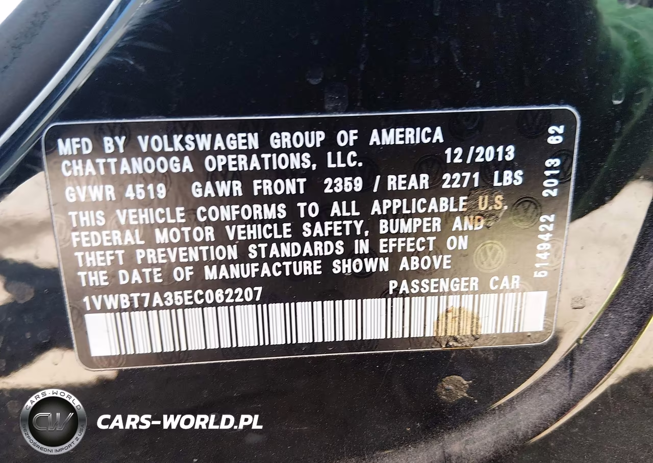 2014 Volkswagen Passat 1.8T Se VIN:1VWBT7A35EC062207 - 9