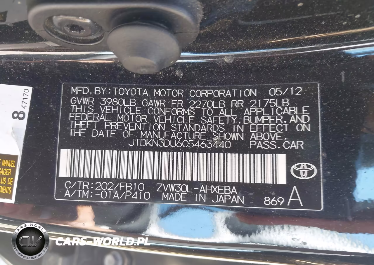 2012 Toyota Prius Two VIN:JTDKN3DU6C5463440 - 9