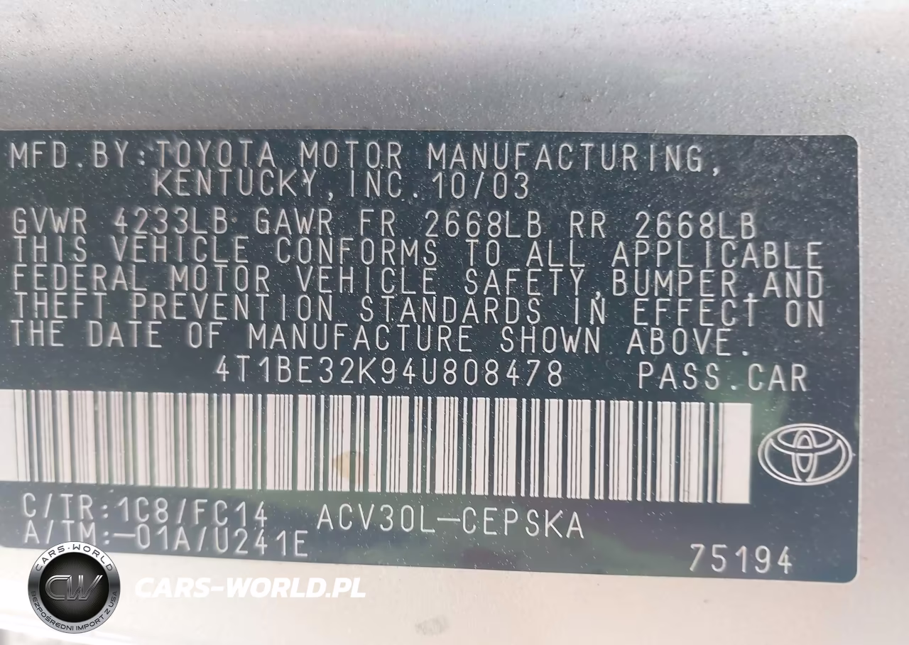 2004 Toyota Camry Se VIN:4T1BE32K94U808478 - 9