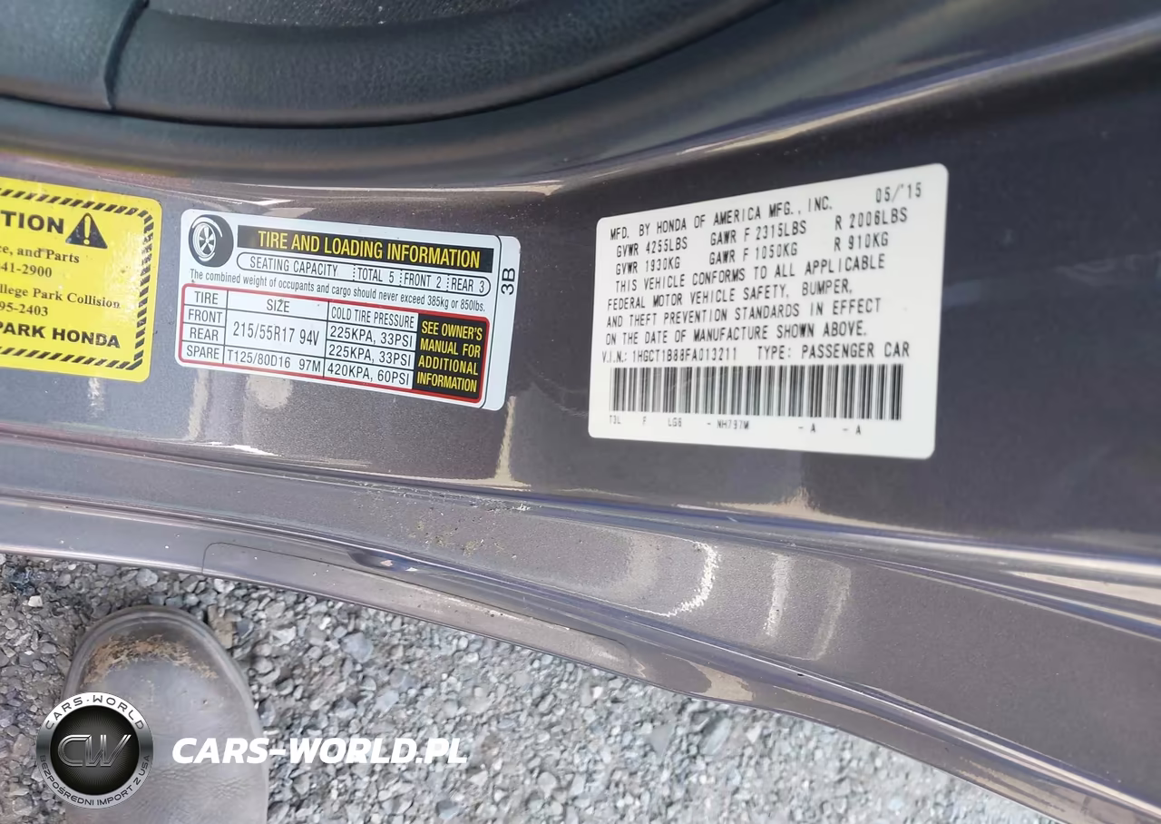 2015 Honda Accord Ex-L VIN:1HGCT1B88FA013211 - 9