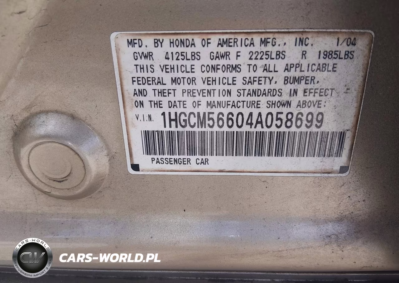 2004 Honda Accord 2.4 Ex VIN:1HGCM56604A058699 - 9