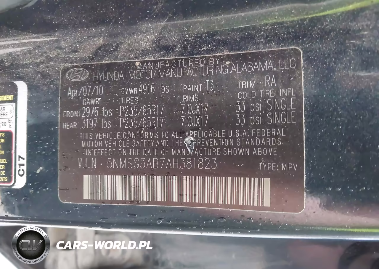 2010 Hyundai Santa Fe Gls VIN:5NMSG3AB7AH381823 - 9