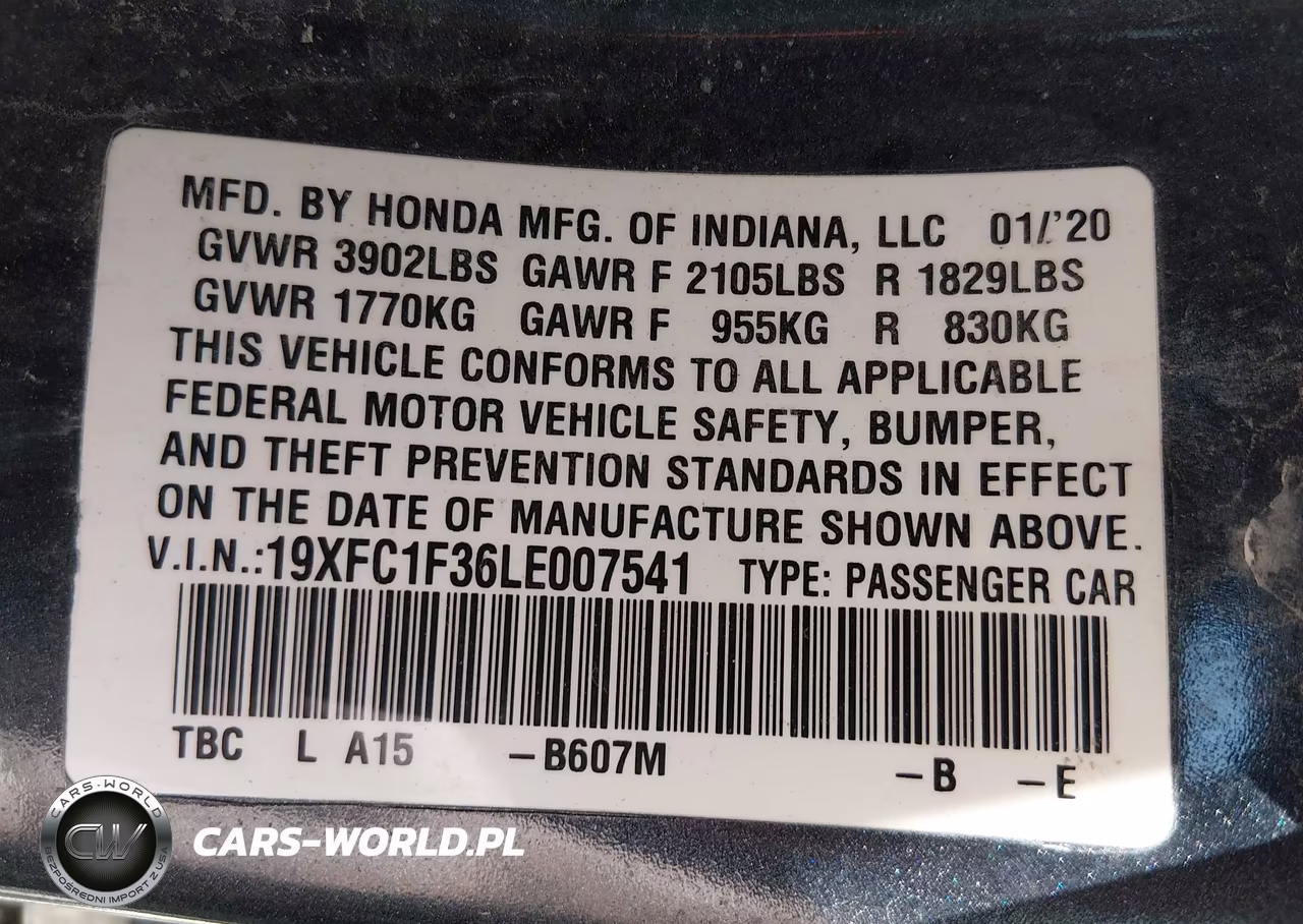 2020 Honda Civic Ex VIN:19XFC1F36LE007541 - 9