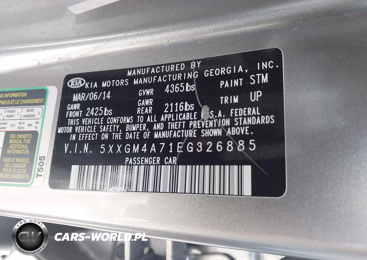2014 Kia Optima Lx VIN:5XXGM4A71EG326885 - 9