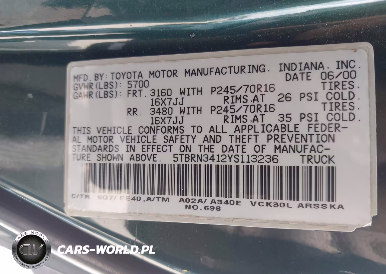 2000 Toyota Tundra Sr5 VIN:5TBRN3412YS113236 - 9