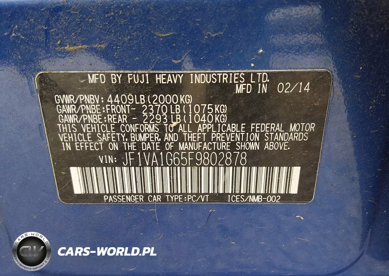 2015 Subaru Wrx Limited VIN:JF1VA1G65F9802878 - 9