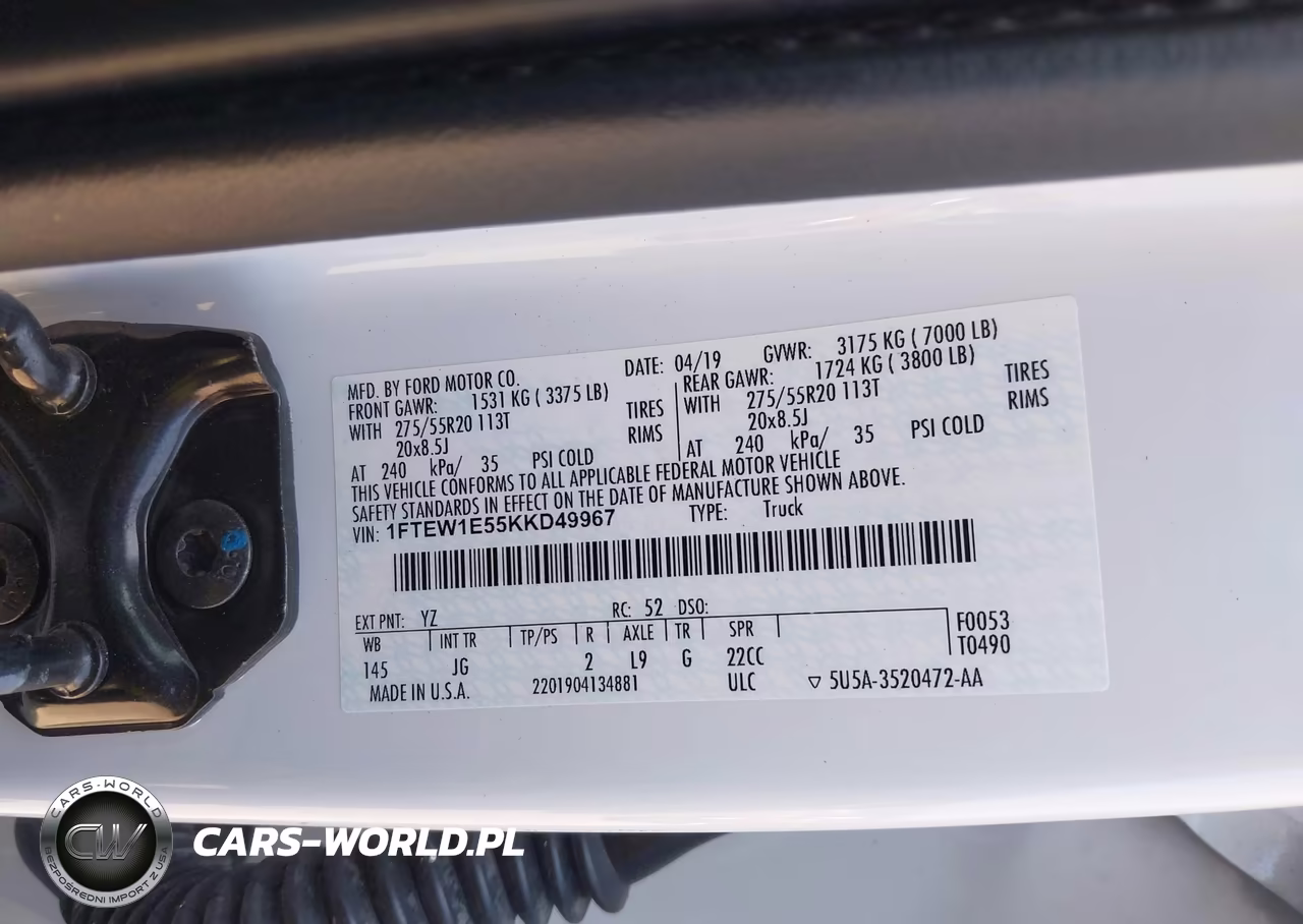 2019 Ford F-150 Xl VIN:1FTEW1E55KKD49967 - 9