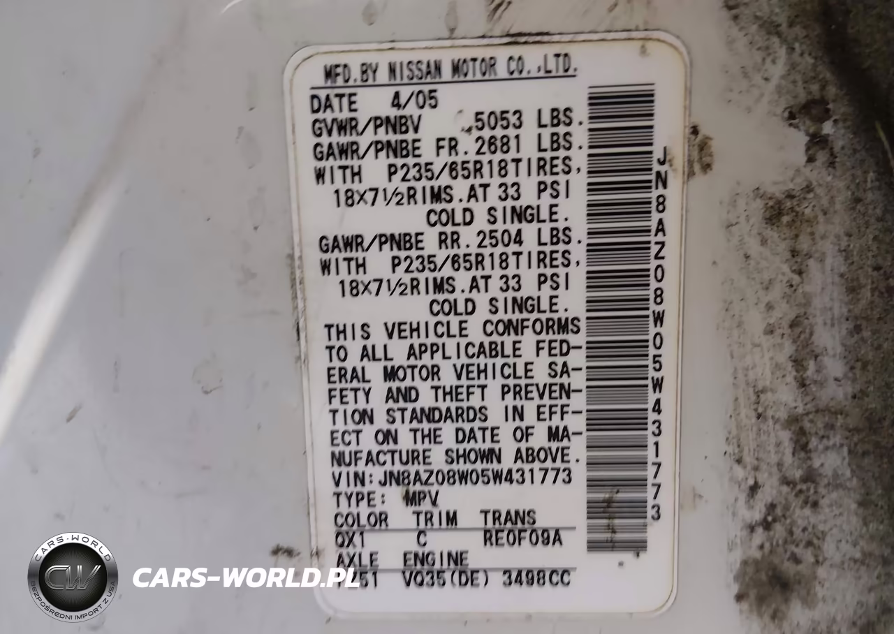 2005 Nissan Murano Sl VIN:JN8AZ08W05W431773 - 9