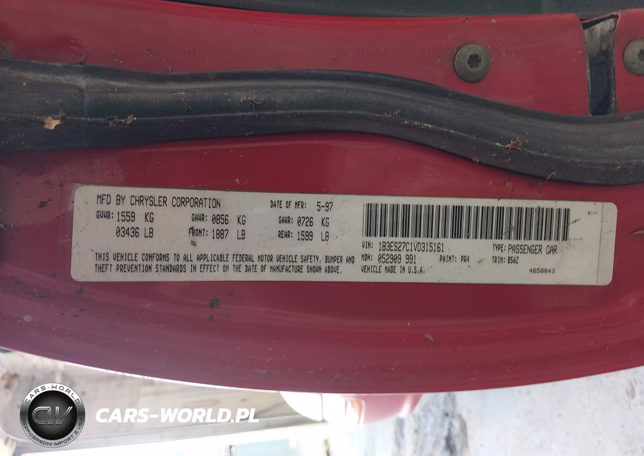 1997 Dodge Neon Ex VIN:1B3ES27C1VD315161 - 9
