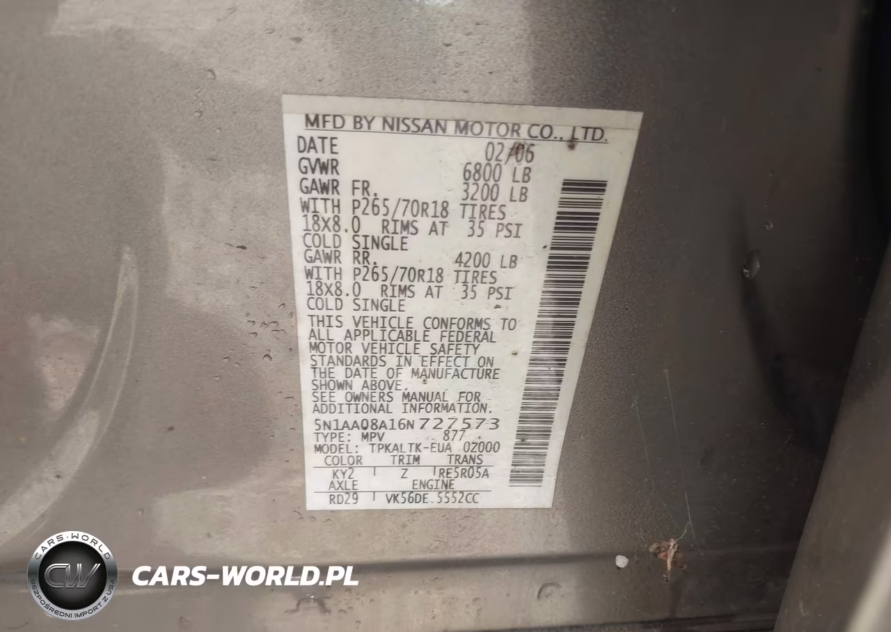 2006 Nissan Armada Se VIN:5N1AA08A16N727573 - 9