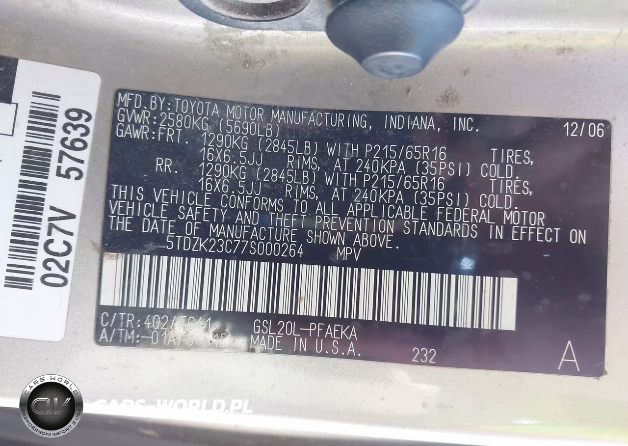2007 Toyota Sienna Le VIN:5TDZK23C77S000264 - 9