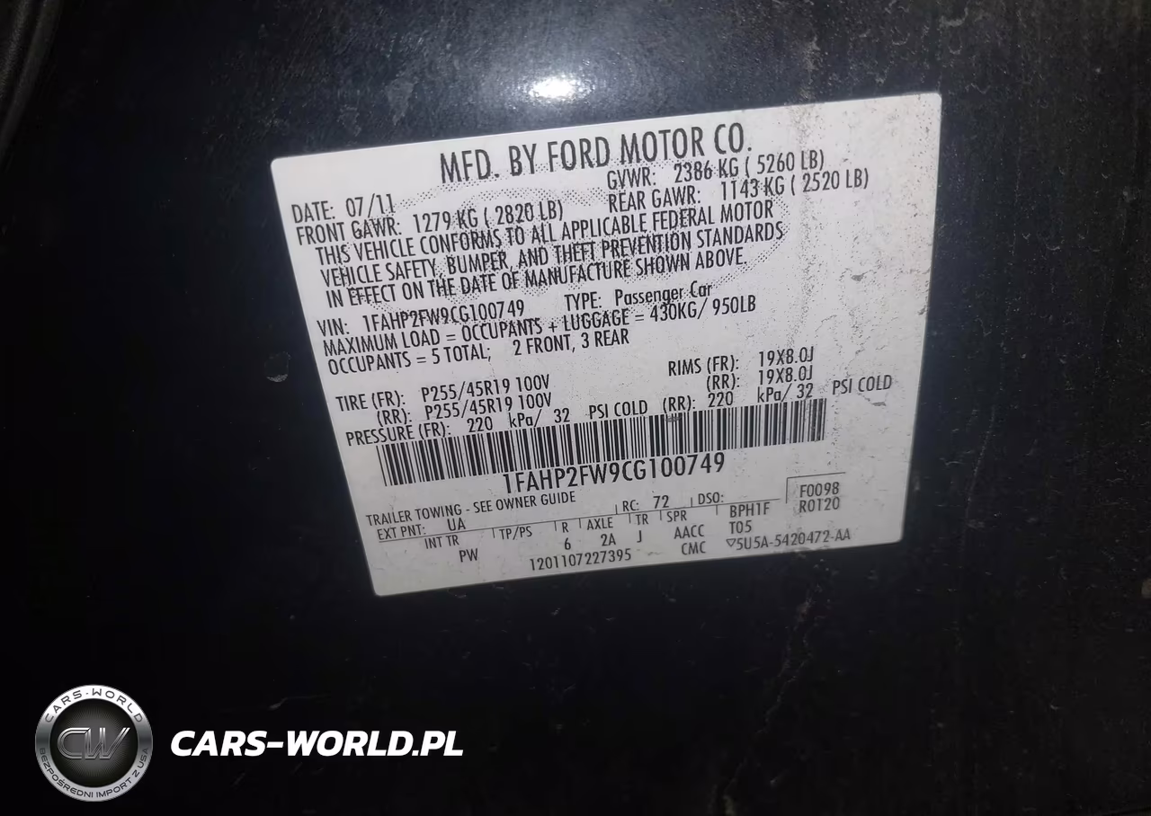 2012 Ford Taurus Limited VIN:1FAHP2FW9CG100749 - 9