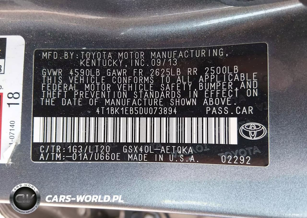 2013 Toyota Avalon Xle Touring VIN:4T1BK1EB5DU073894 - 9