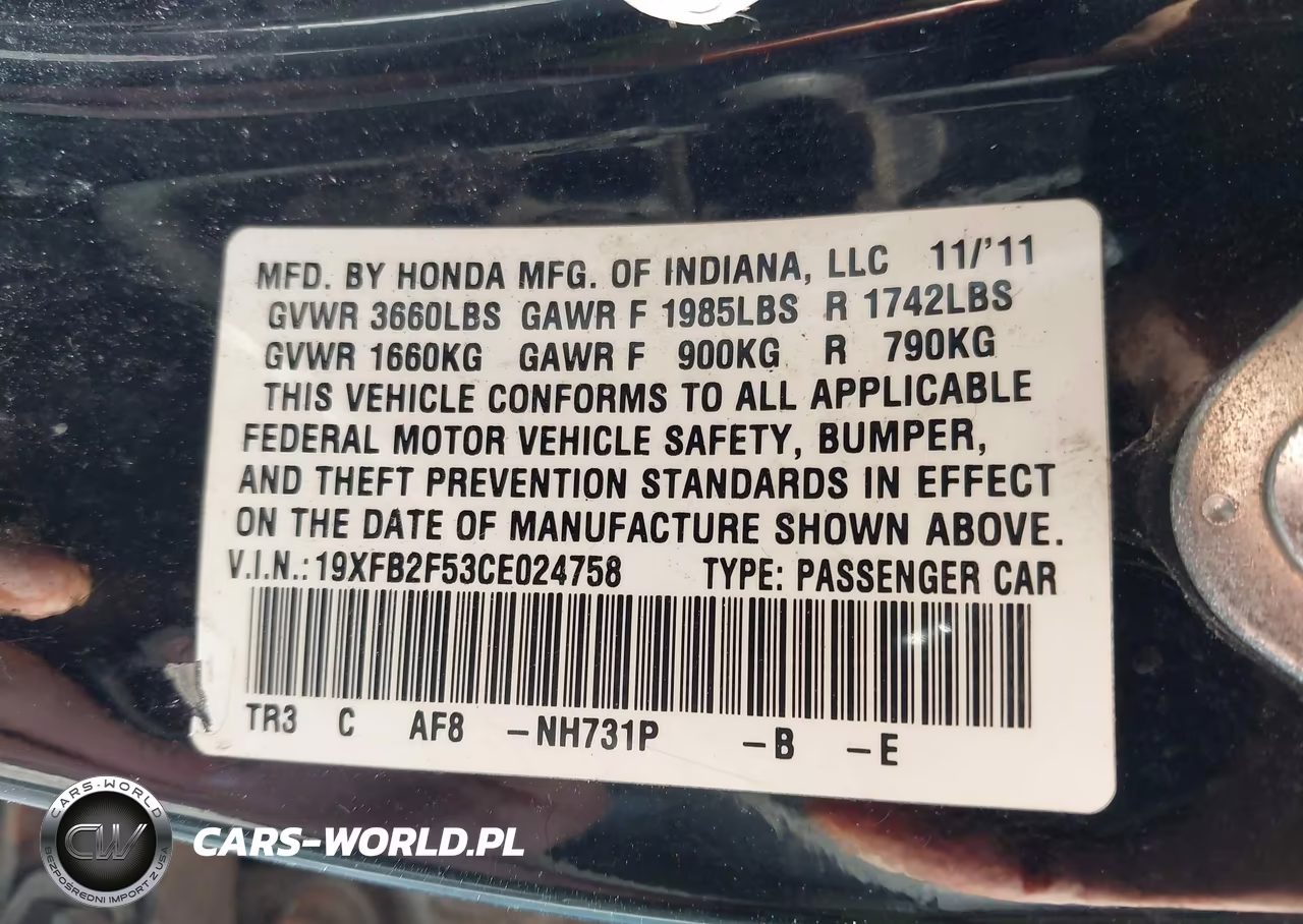 2012 Honda Civic Lx VIN:19XFB2F53CE024758 - 9