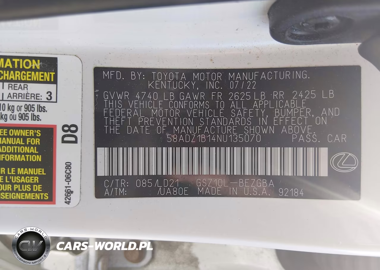 2022 Lexus Es 350 VIN:58ADZ1B14NU135070 - 9