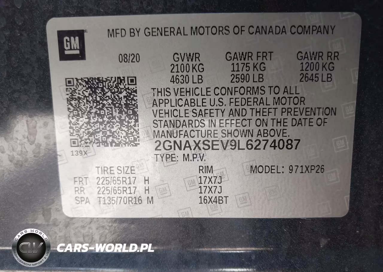 2020 Chevrolet Equinox Awd Ls VIN:2GNAXSEV9L6274087 - 9