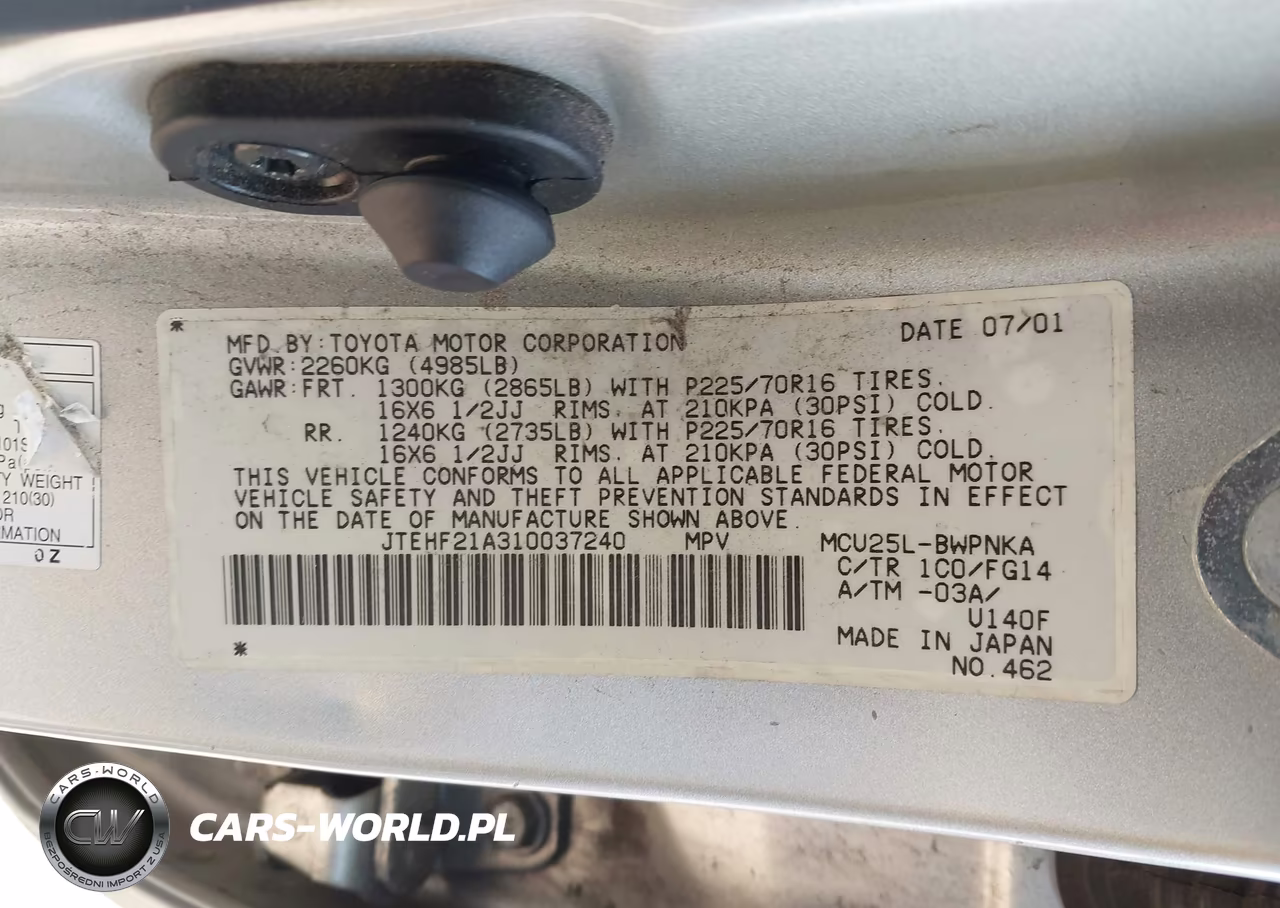 2001 Toyota Highlander V6 VIN:JTEHF21A310037240 - 9