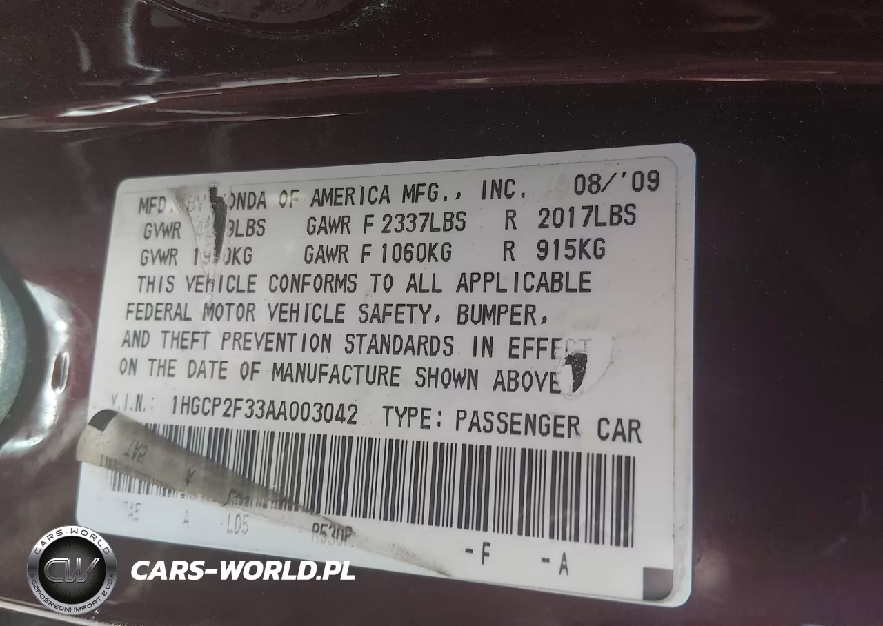 2010 Honda Accord 2.4 Lx VIN:1HGCP2F33AA003042 - 9