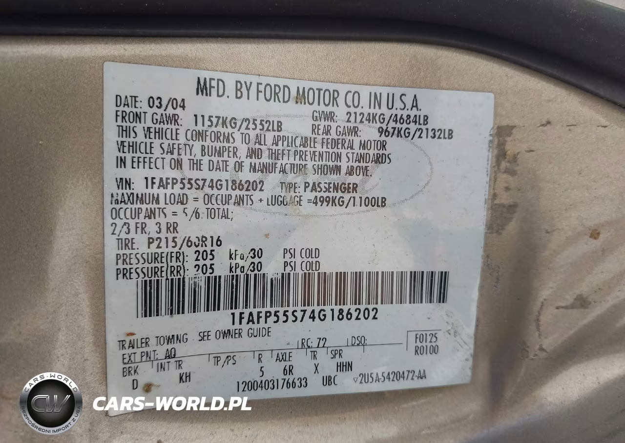 2004 Ford Taurus Ses VIN:1FAFP55S74G186202 - 9