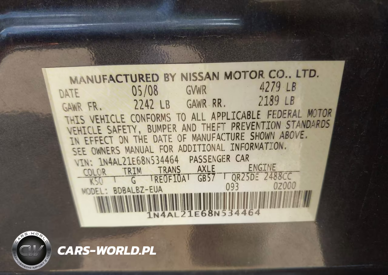 2008 Nissan Altima 2.5 S VIN:1N4AL21E68N534464 - 9