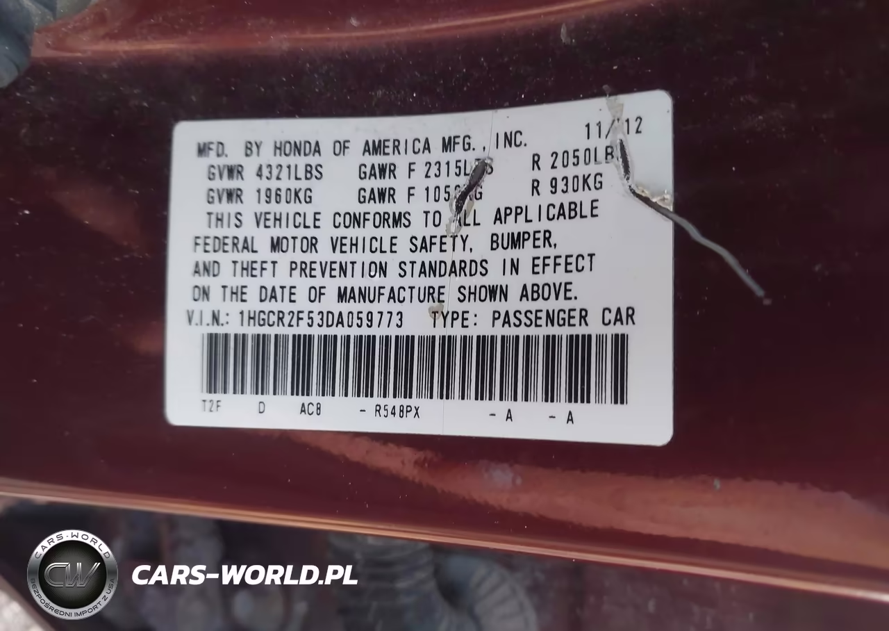2013 Honda Accord Sport VIN:1HGCR2F53DA059773 - 9