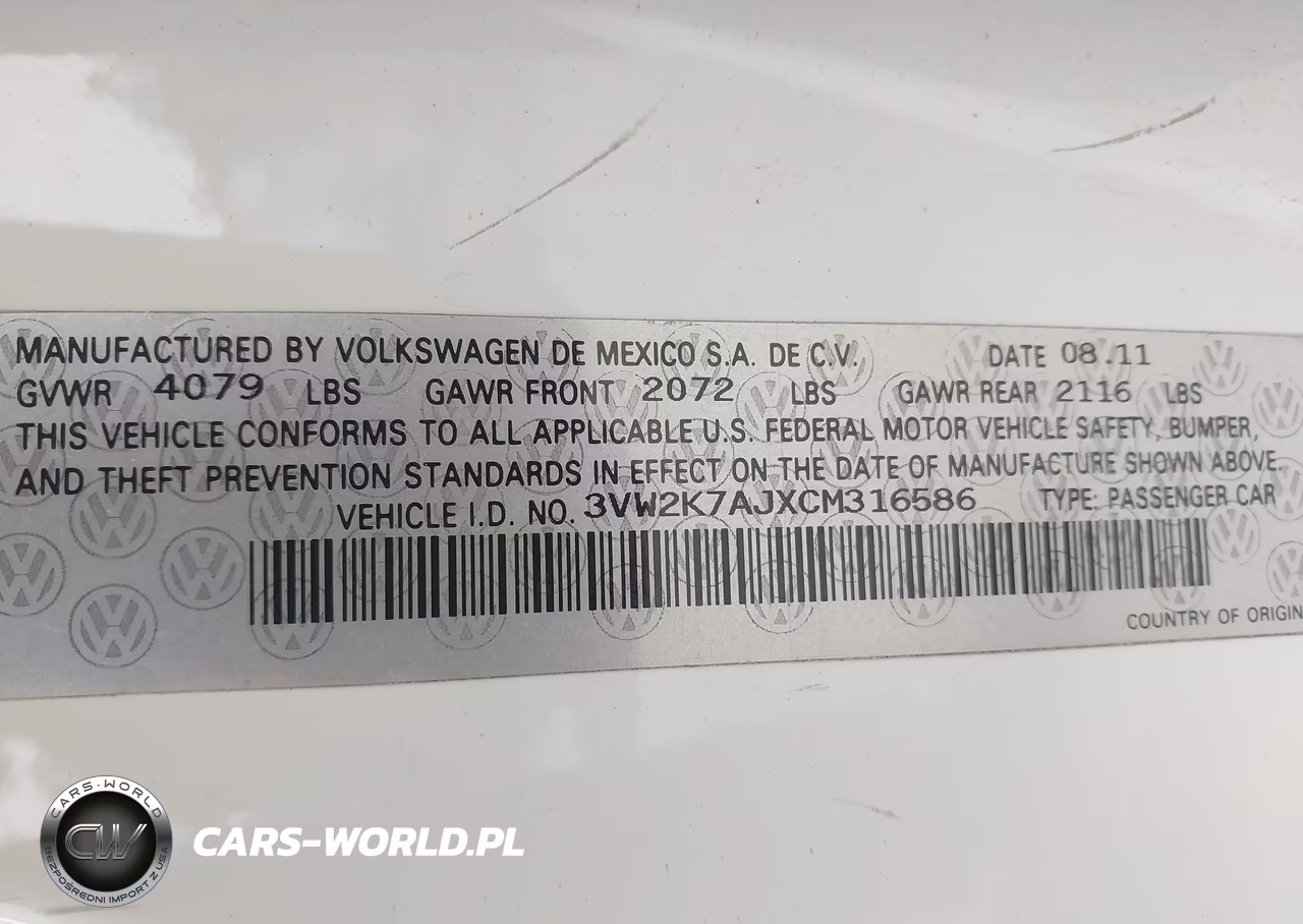 2012 Volkswagen Jetta 2.0L S VIN:3VW2K7AJXCM316586 - 9