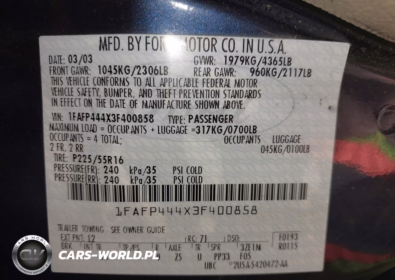 2003 Ford Mustang VIN:1FAFP444X3F400858 - 9