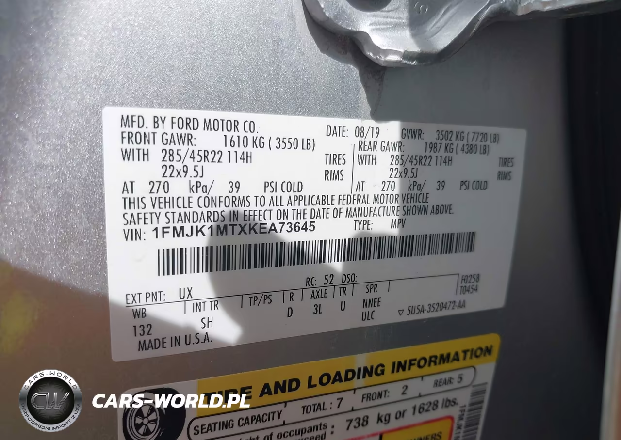 2019 Ford Expedition Max Platinum VIN:1FMJK1MTXKEA73645 - 9