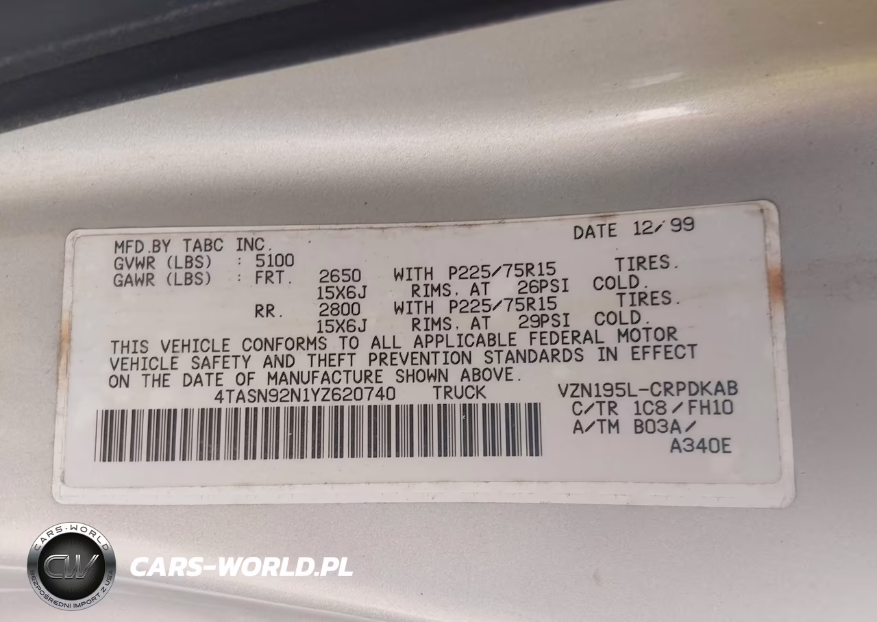 TOYOTA TACOMA VIN:4TASN92N1YZ620740 - 9