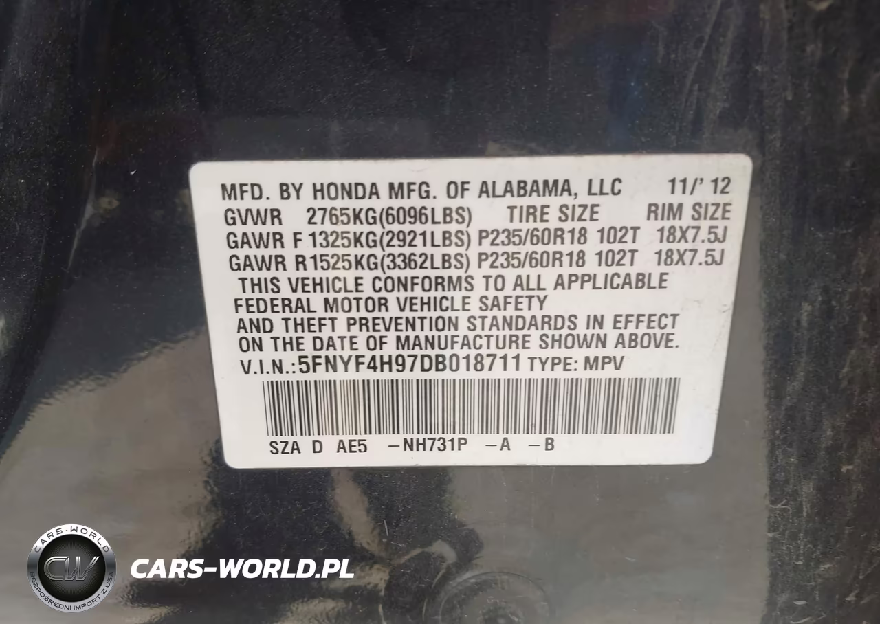 2013 Honda Pilot Touring VIN:5FNYF4H97DB018711 - 9