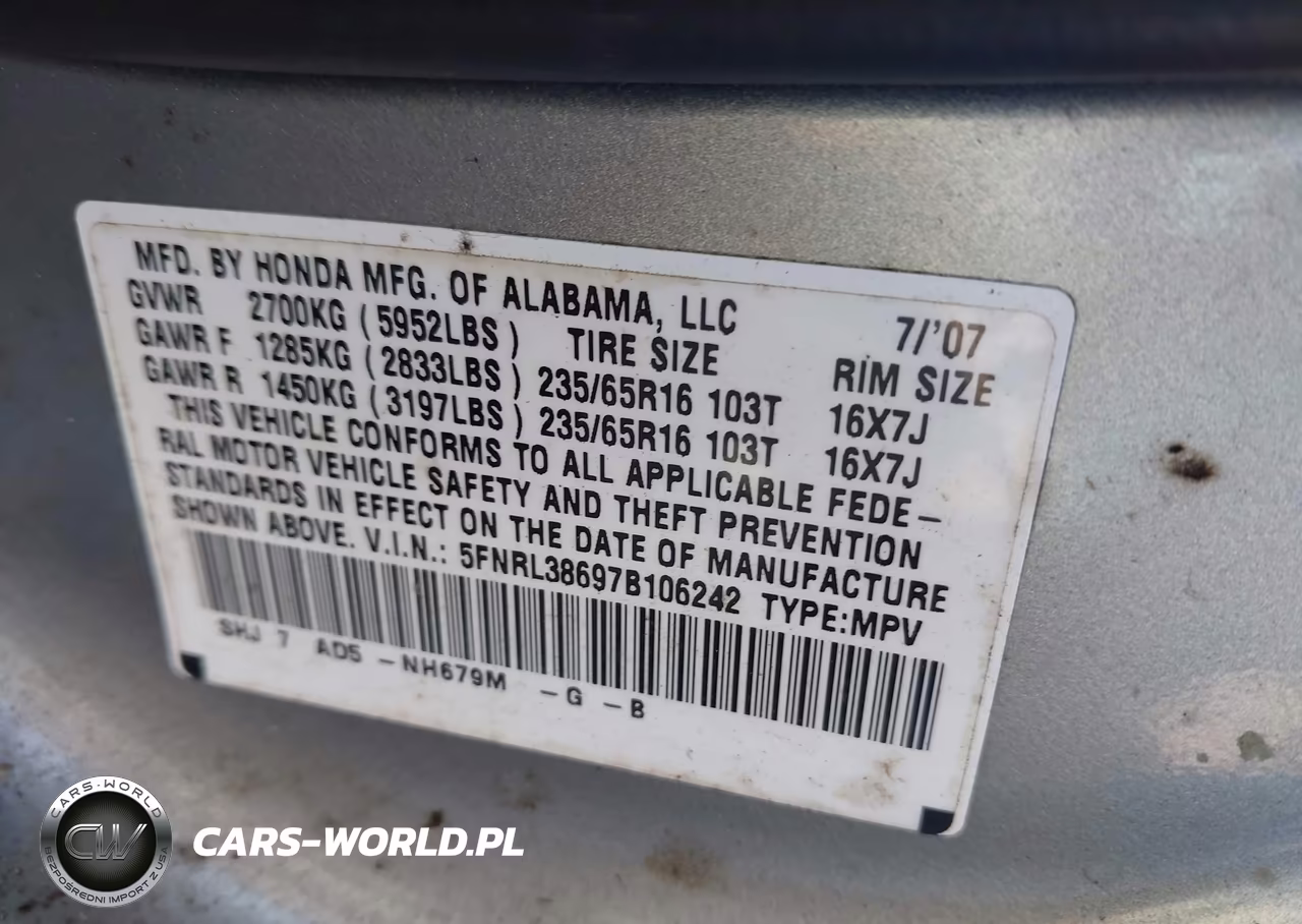 2007 Honda Odyssey Ex-L VIN:5FNRL38697B106242 - 9