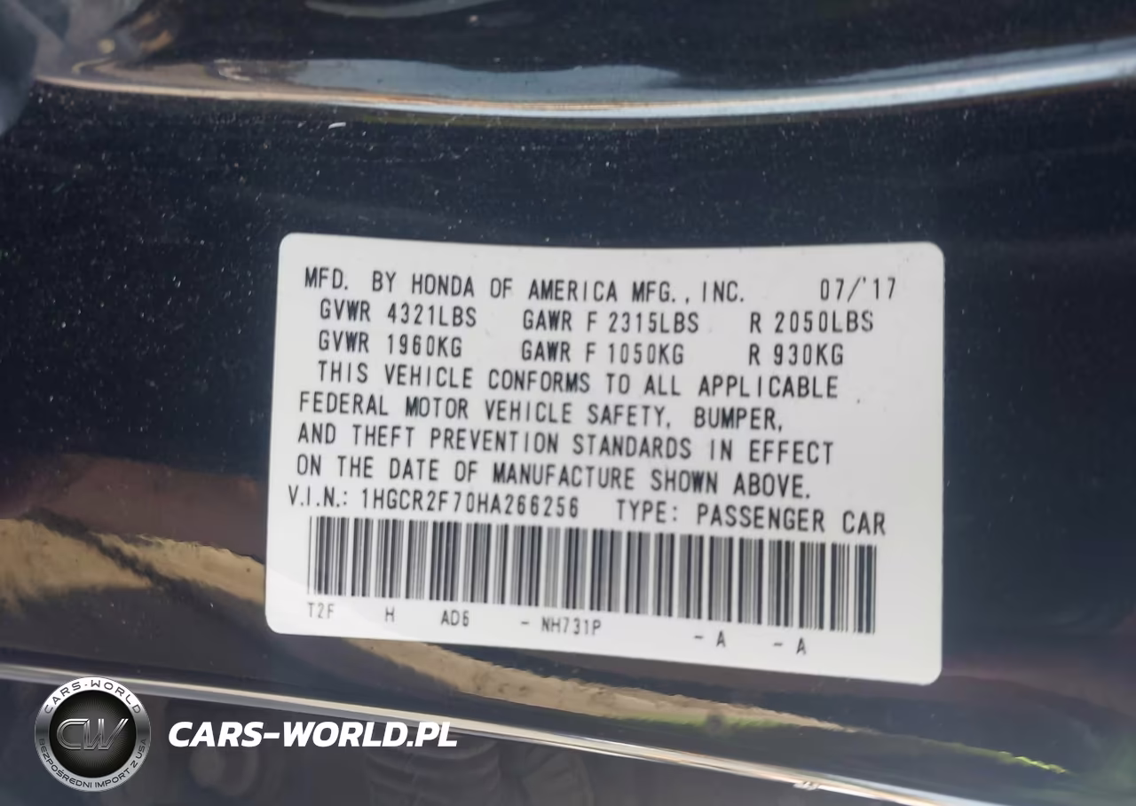 2017 Honda Accord Ex VIN:1HGCR2F70HA266256 - 9