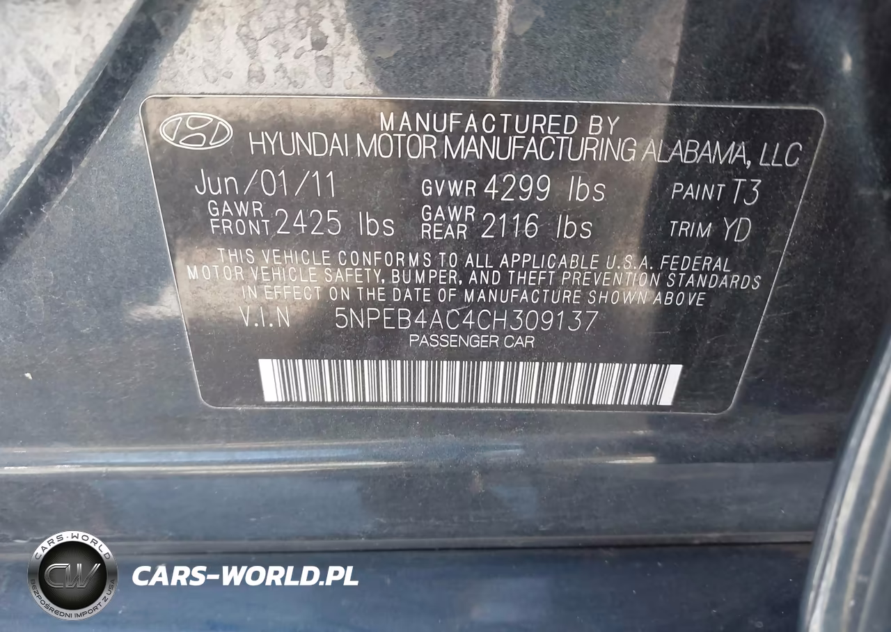 2012 Hyundai Sonata Gls VIN:5NPEB4AC4CH309137 - 9