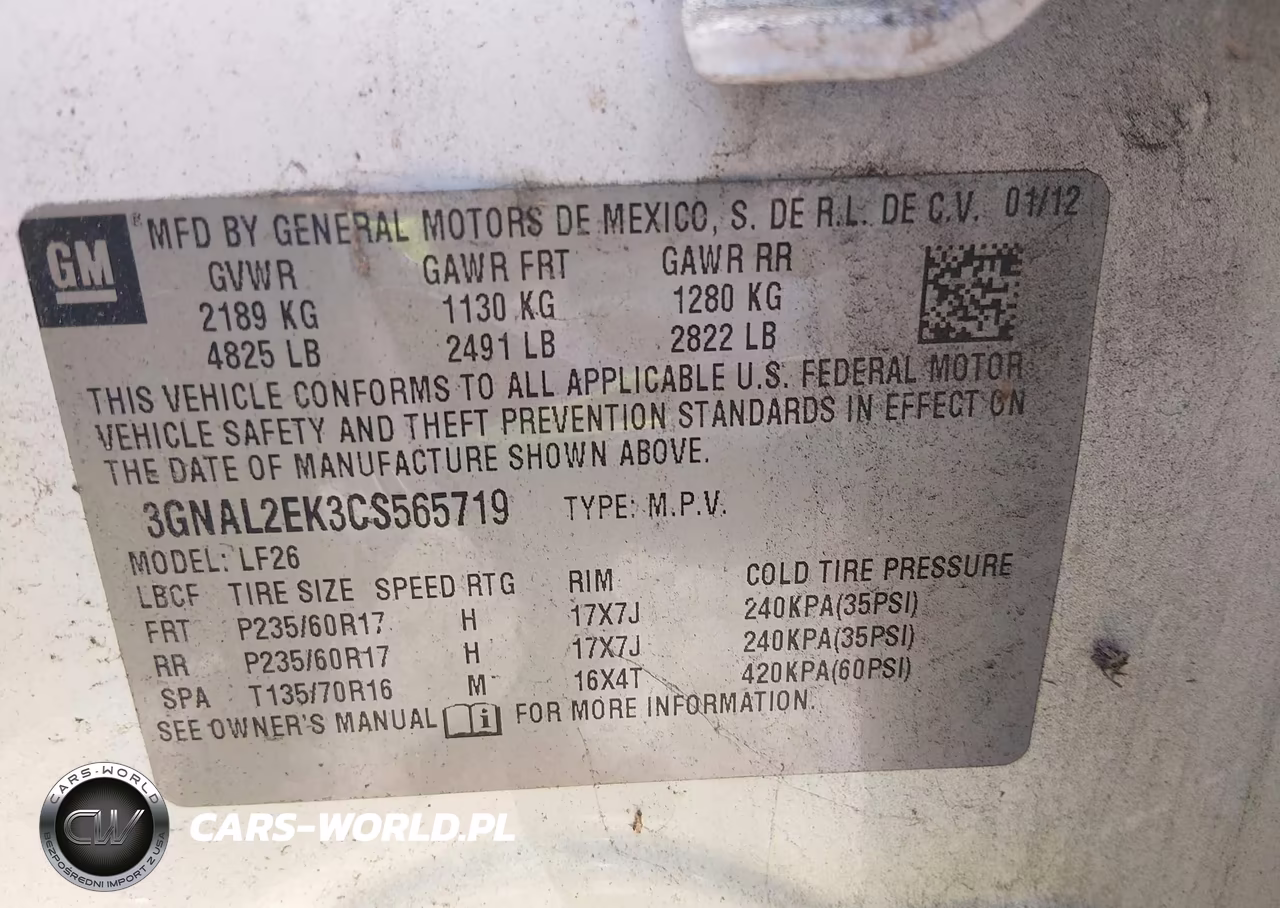 2012 Chevrolet Captiva Sport 2Ls VIN:3GNAL2EK3CS565719 - 9