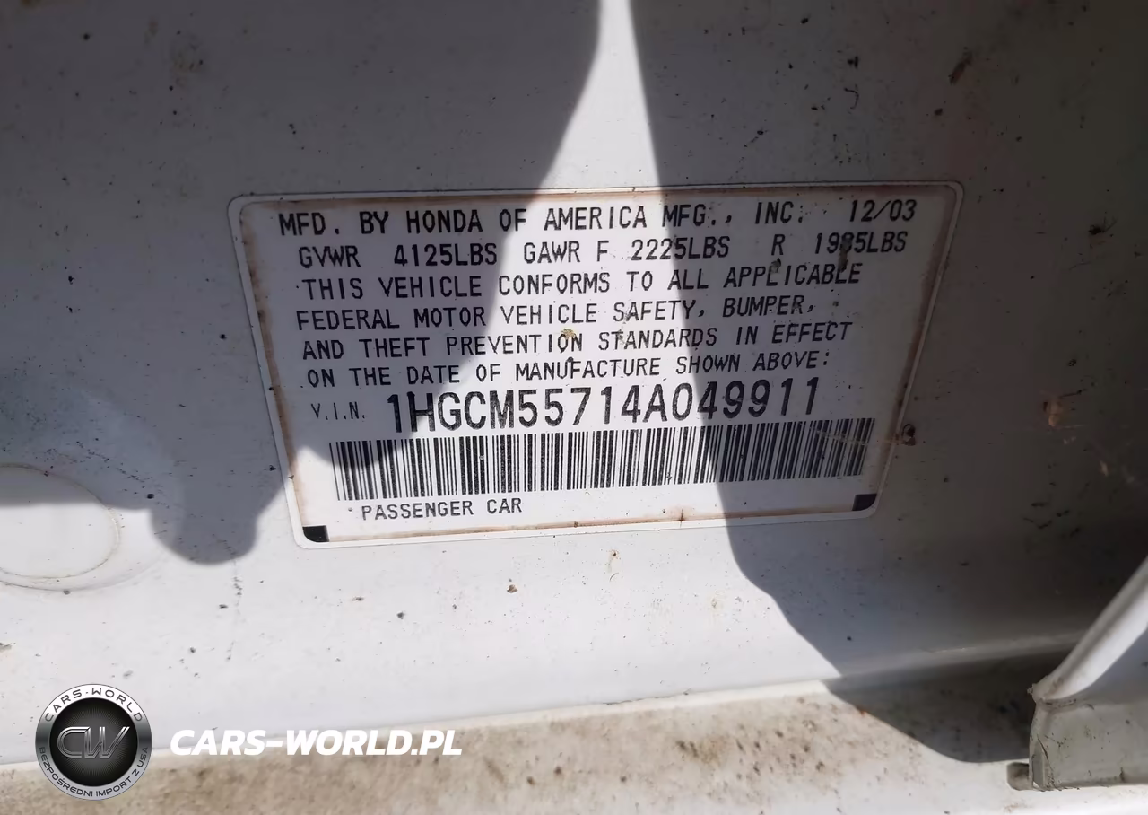 2004 Honda Accord 2.4 Ex VIN:1HGCM55714A049911 - 9