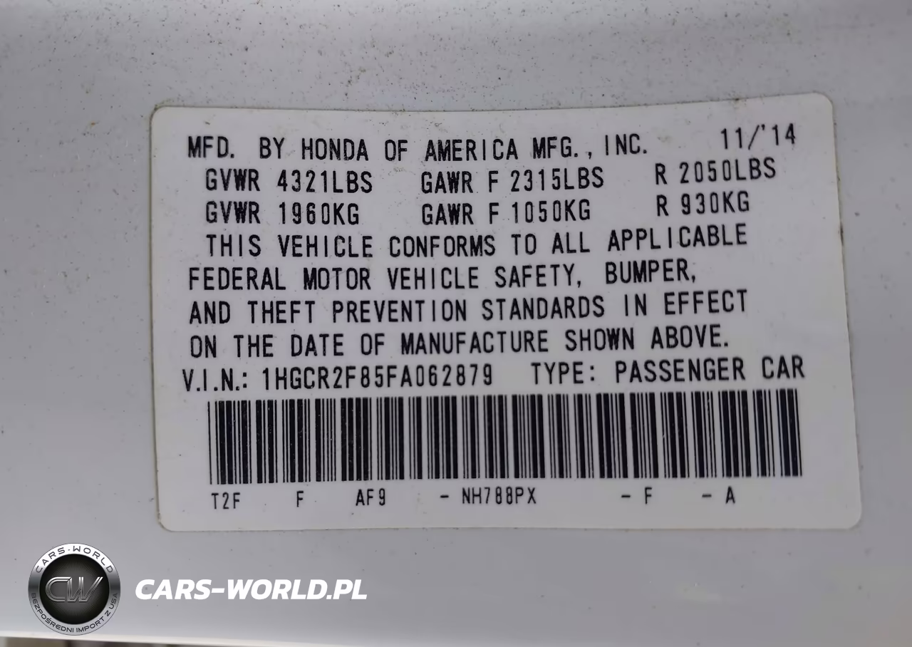 2015 Honda Accord Ex-L VIN:1HGCR2F85FA062879 - 9