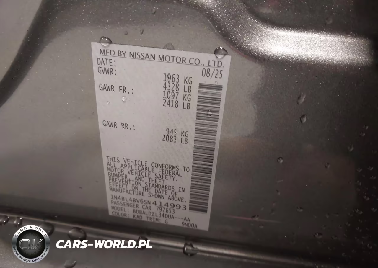 2025 Nissan Altima S Fwd VIN:1N4BL4BV6SN414993 - 9