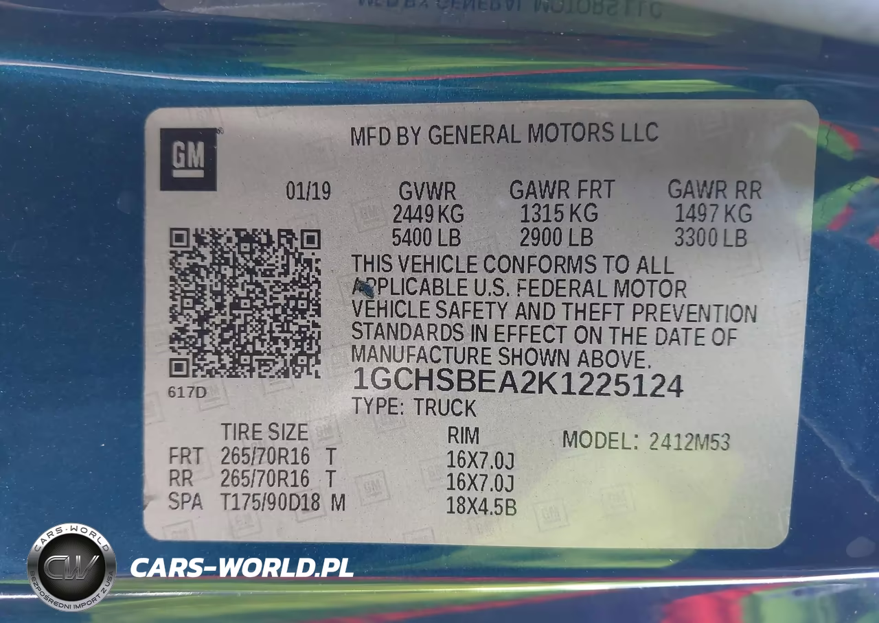 2019 Chevrolet Colorado Wt VIN:1GCHSBEA2K1225124 - 9
