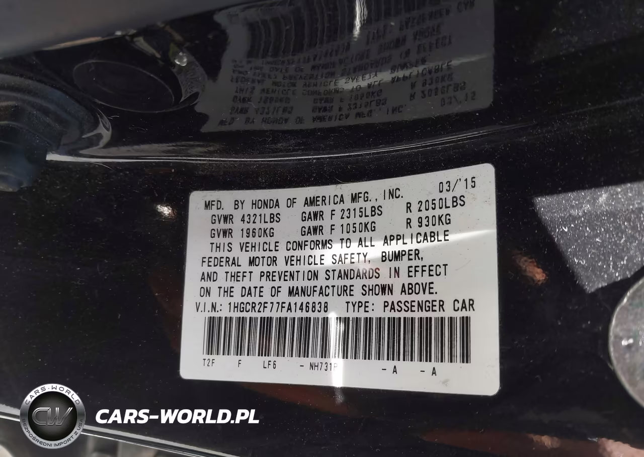 2015 Honda Accord Ex VIN:1HGCR2F77FA146838 - 9