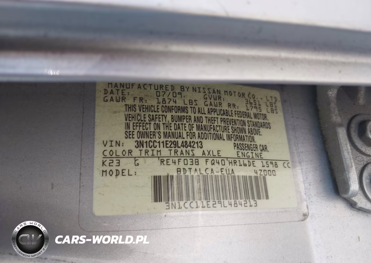 2009 Nissan Versa 1.6 VIN:3N1CC11E29L484213 - 9