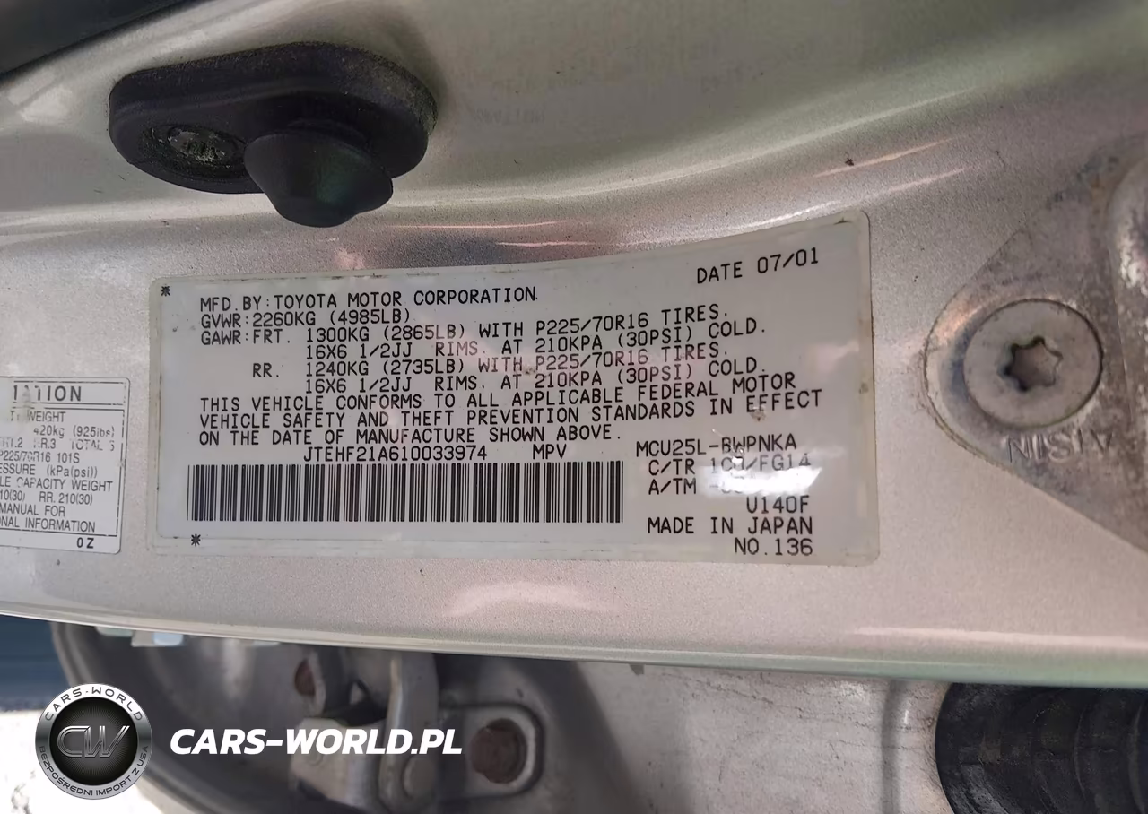 2001 Toyota Highlander V6 VIN:JTEHF21A610033974 - 9