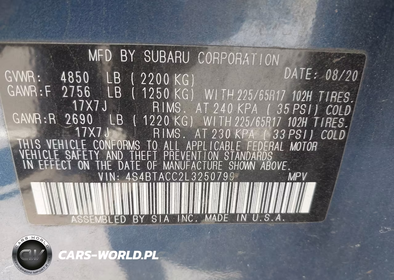 2020 Subaru Outback Premium VIN:4S4BTACC2L3250799 - 9