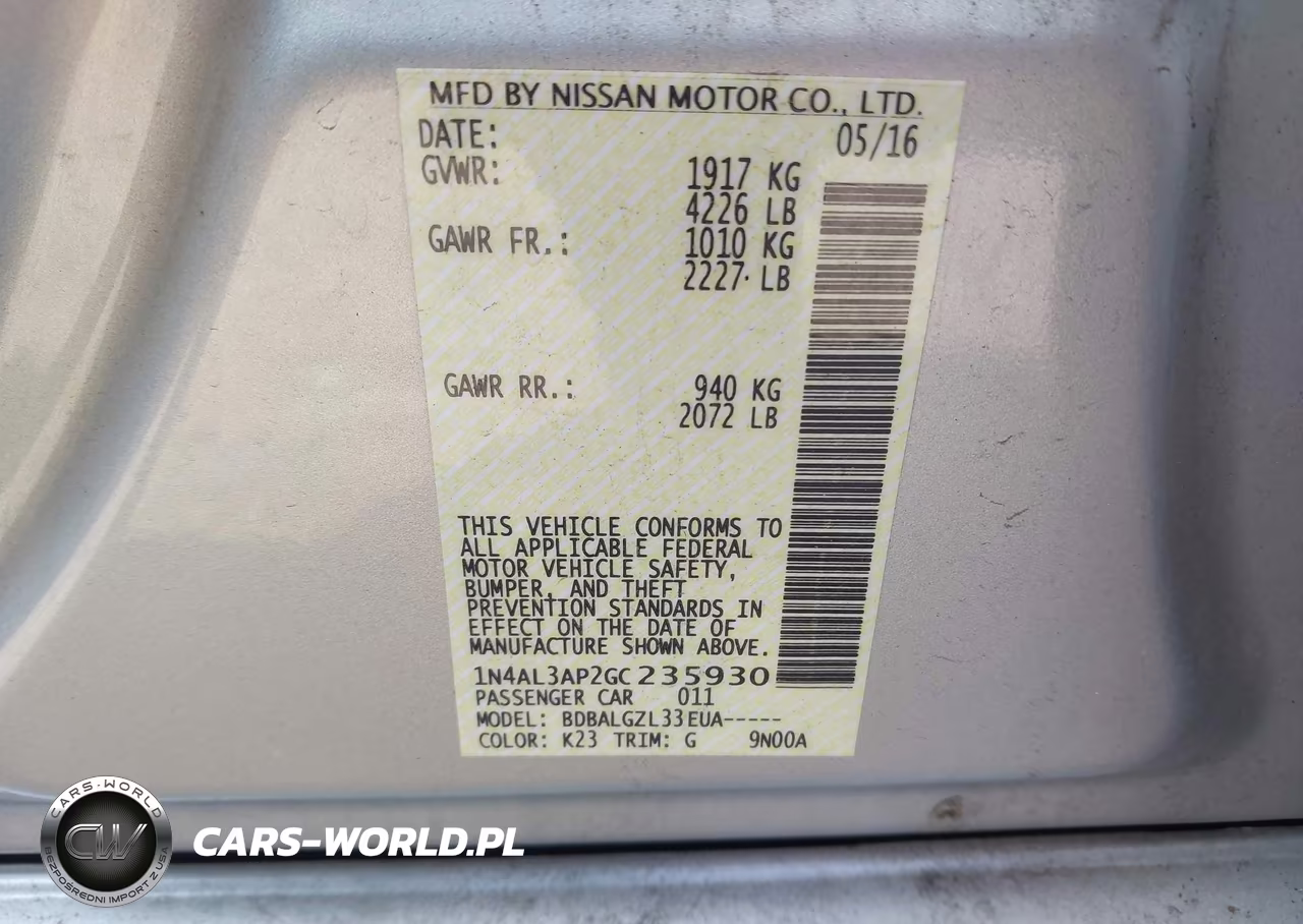 2016 Nissan Altima 2.5-2.5 S-2.5 Sl-2.5 Sr-2.5 Sv VIN:1N4AL3AP2GC235930 - 9