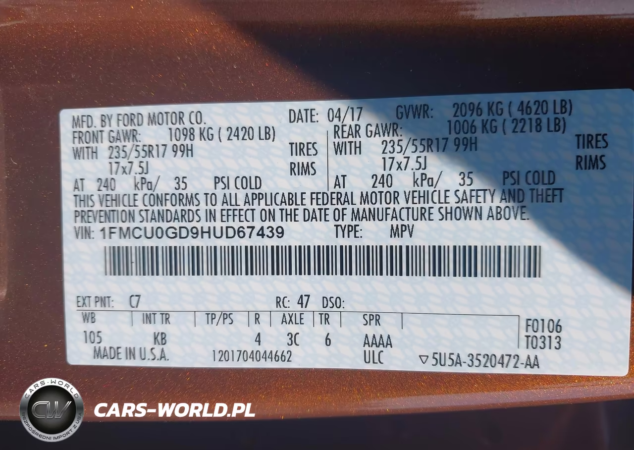 2017 Ford Escape Se VIN:1FMCU0GD9HUD67439 - 9
