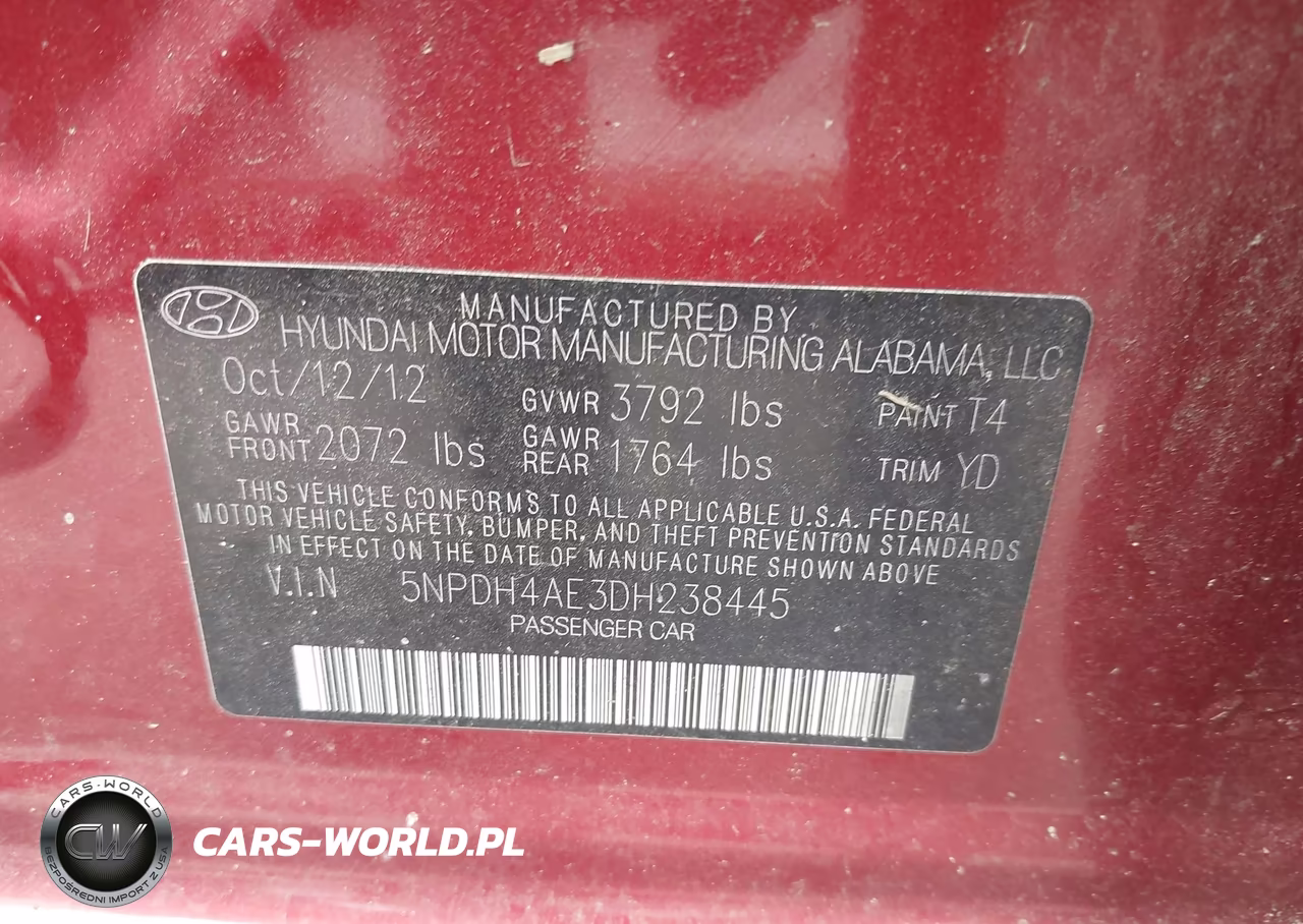 2013 Hyundai Elantra Gls VIN:5NPDH4AE3DH238445 - 9