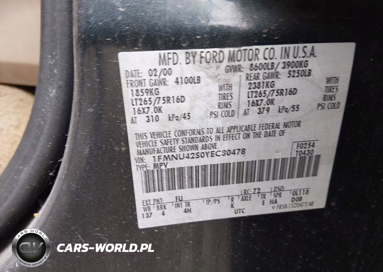 2000 Ford Excursion Limited VIN:1FMNU42S0YEC80478 - 9